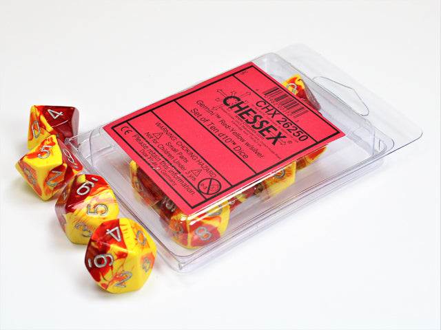 Chessex - Gemini Red-Yellow/silver Set of Ten d10s