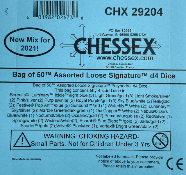 Chessex: Bag of 50 Assorted Loose Signature Polyhedral d4 Dice