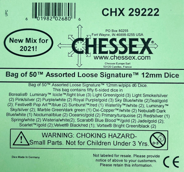 Chessex: Bag of 50 Assorted Loose Signature 12mm w/pips d6 Dice