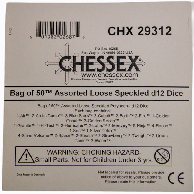Chessex: Bag of 50 Assorted Loose Speckled Polyhedral d12 Dice