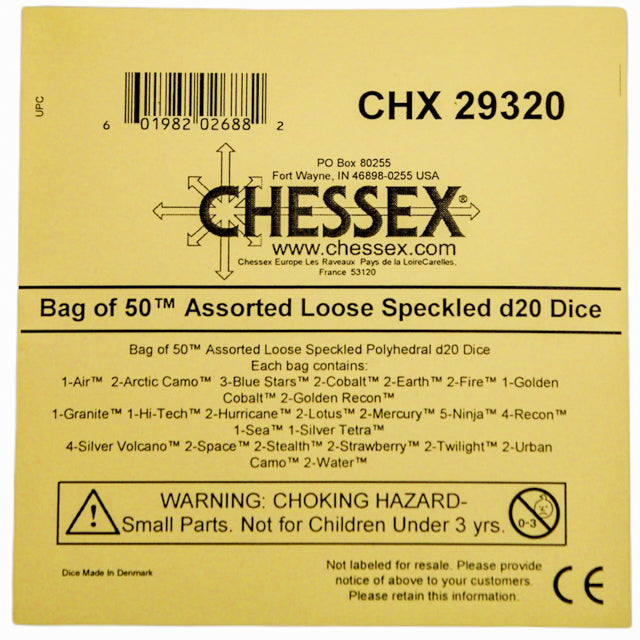 Chessex: Bag of 50 Assorted Loose Speckled Polyhedral d20 Dice