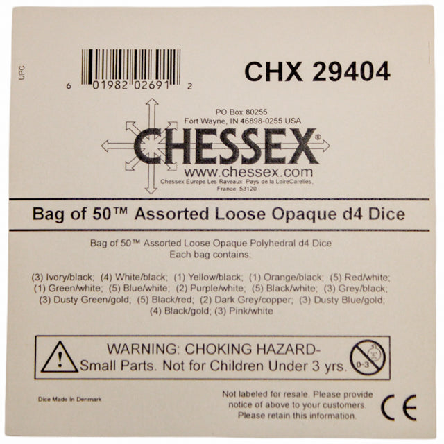 Chessex: Bag of 50 Assorted Loose Opaque Polyhedral d4 Dice