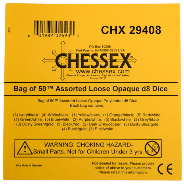 Chessex: Bag of 50 Assorted Loose Opaque Polyhedral d8 Dice