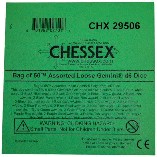Chessex: Bag of 50 Assorted Loose Gemini Polyhedral d6 Dice