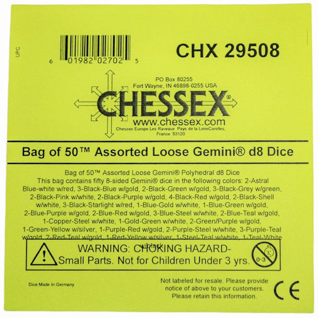 Chessex: Bag of 50 Assorted Loose Gemini Polyhedral d8 Dice
