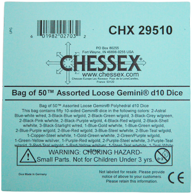 Chessex: Bag of 50 Assorted Loose Gemini Polyhedral d10 Dice