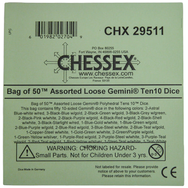 Chessex: Bag of 50 Assorted Loose Gemini Polyhedral Tens d10 Dice