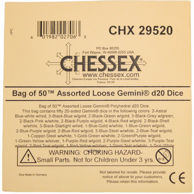 Chessex: Bag of 50 Assorted Loose Gemini Polyhedral d20 Dice
