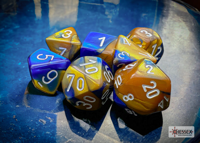 Chessex - Gemini Blue-Gold/white Polyhedral 7-Dice Set