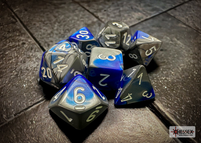 Chessex - Gemini Blue-Steel/white Polyhedral 7-Dice Set