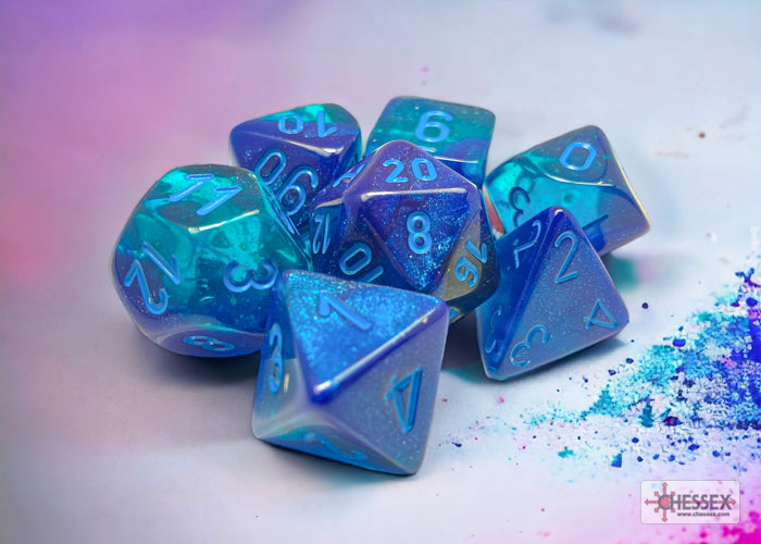 Chessex - Gemini Blue-Blue/light blue Luminary Polyhedral 7-Dice Set