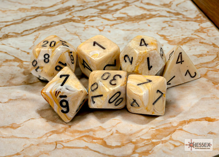 Chessex - Marble Ivory/black Polyhedral 7-Dice Set