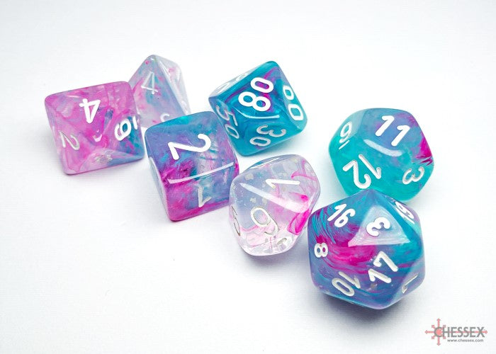 Chessex - Nebula Wisteria/white Luminary Polyhedral 7-Dice Set