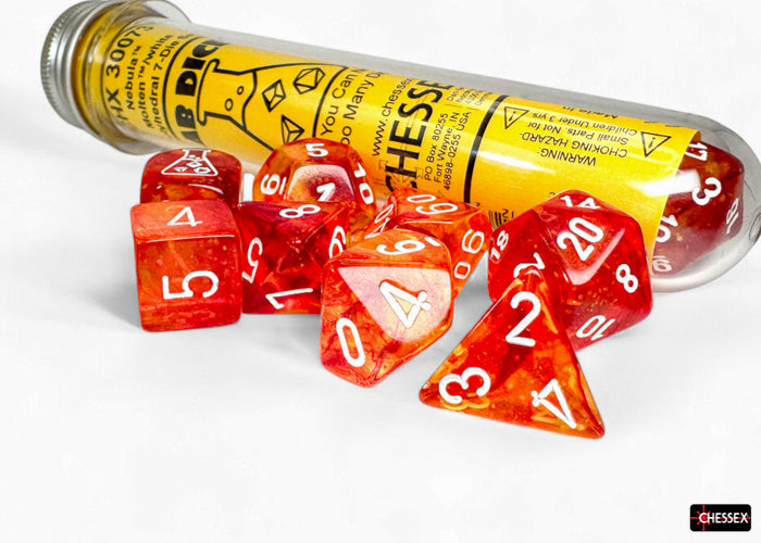 Chessex - Lab Dice Nebula Molten/white Luminary™ Polyhedral 7-Dice Set (with bonus die)
