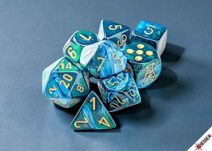 Chessex - Lab Dice Gemini Green-Teal/gold Polyhedral 7-Dice Set (with bonus die)