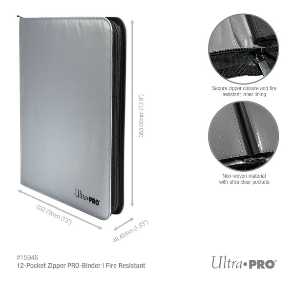 Ultra Pro (UP) - 12-Pocket Zippered PRO-Binder: Silver - feuerbeständig - Silber