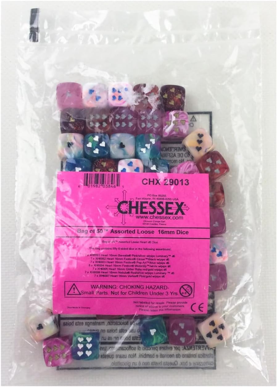 Chessex: Bag of 50 Assorted Loose d6 Dice: Heart