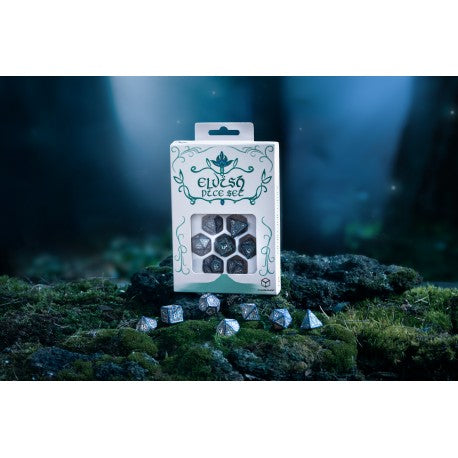 Q Workshop - Elvish: Cobalt & Silver 7pc RPG Dice Set