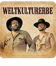 Bud Spencer & Terence Hill Bierdeckel aus Blech Weltkulturerbe 10 x 10 cm