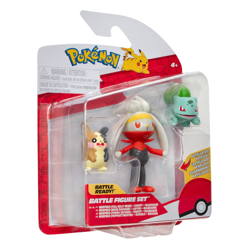 Pokémon Battle Figure Set Figuren 3er-Pack Morpeko, Bisasam #1, Kickerlo 5 cm