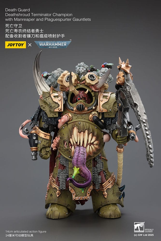 Warhammer 40k Actionfigur 1/18 Death Guard Deathshroud Terminator Championwith Manreaper and Plaguespurter Gauntlets 14 cm