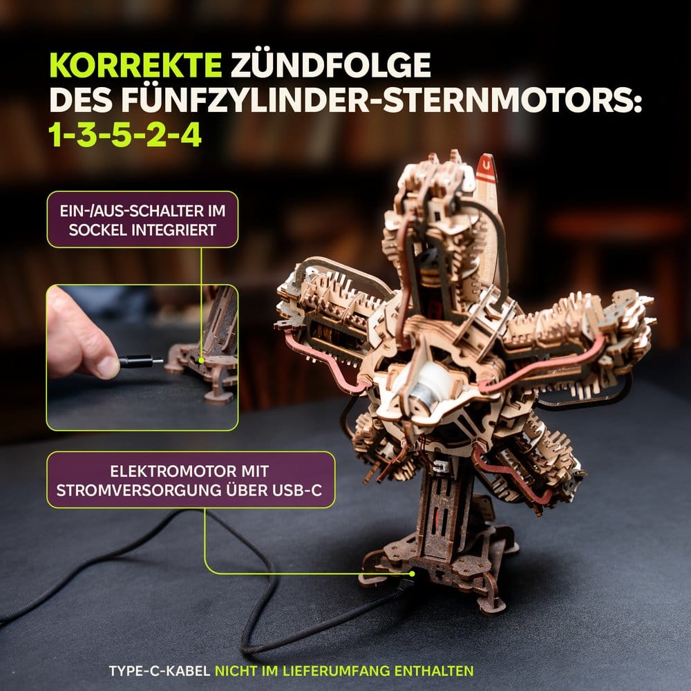 Ugears 3D Modellbausatz aus Holz R-5 Flugzeugmotor 25 cm