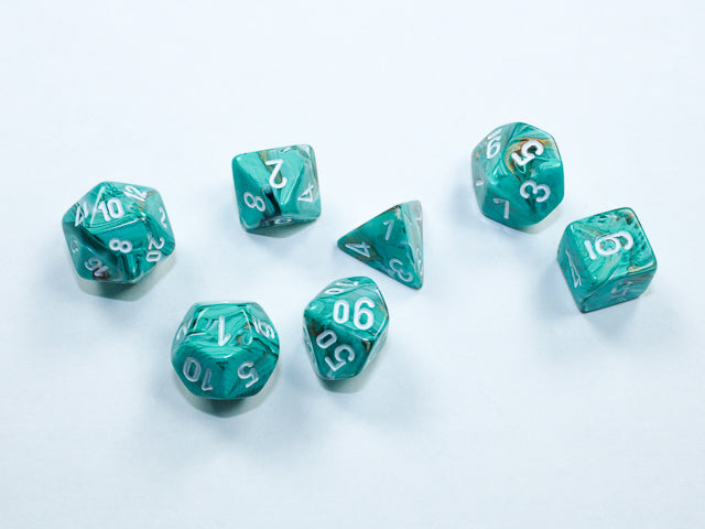 Chessex - Marble Mini-hedral Oxi-Copper/white 7-Die Set