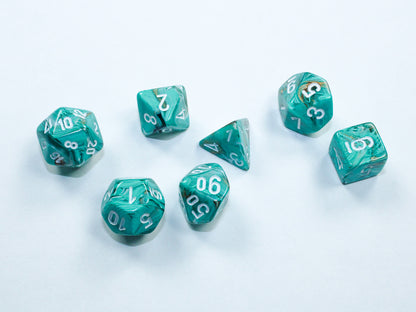 Chessex - Marble Mini-hedral Oxi-Copper/white 7-Die Set