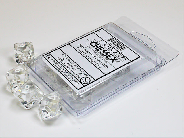 Chessex - Translucent Clear/white Set of Ten d10s