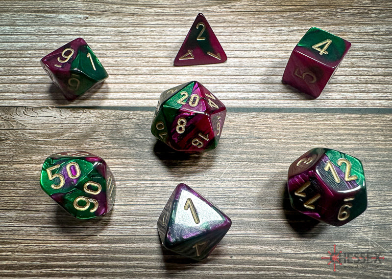Chessex - Gemini Green-Purple/gold Polyhedral 7-Dice Set