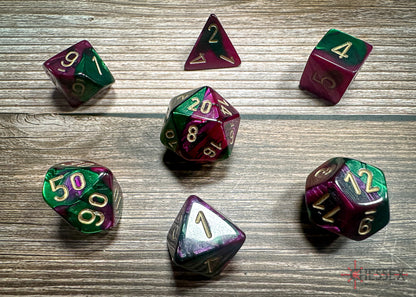 Chessex - Gemini Green-Purple/gold Polyhedral 7-Dice Set