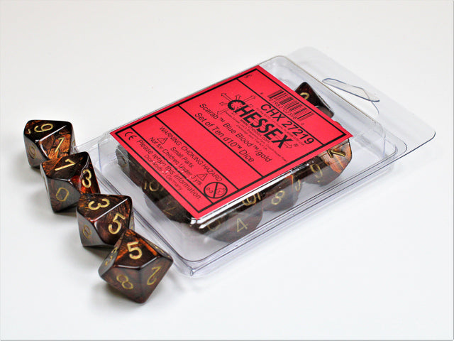 Chessex - Scarab Blue Blood/gold Set of Ten d10s
