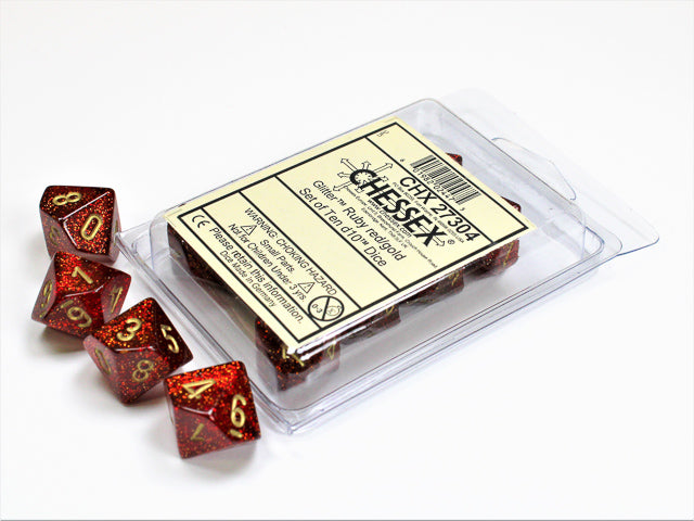 Chessex - Glitter Ruby/gold Set of Ten d10s