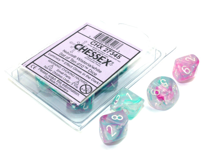 Chessex - Nebula Wisteria/white Luminary Set of Ten d10s