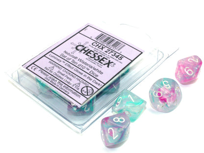 Chessex - Nebula Wisteria/white Luminary Set of Ten d10s