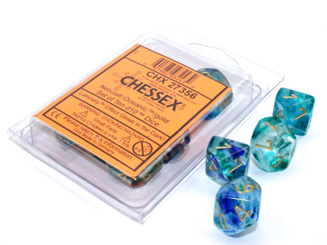 Chessex - Nebula Oceanic/gold Luminary Set of Ten d10s