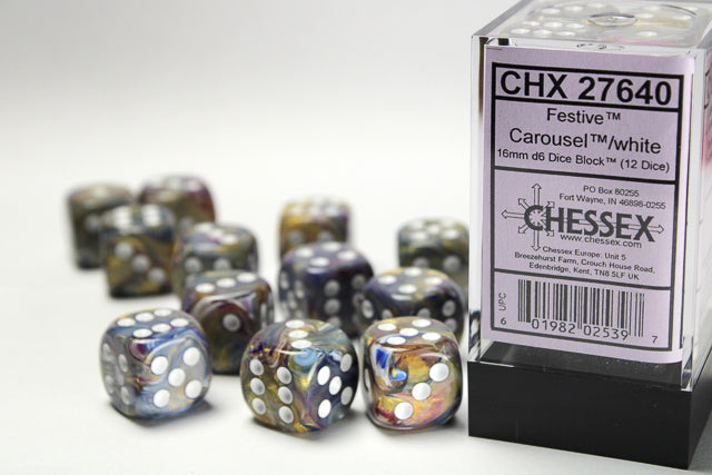 Chessex - Festive Carousel/white 16mm d6 Dice Block (12 dice)
