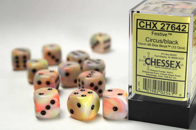 Chessex - Festive Circus/black 16mm d6 Dice Block (12 dice)
