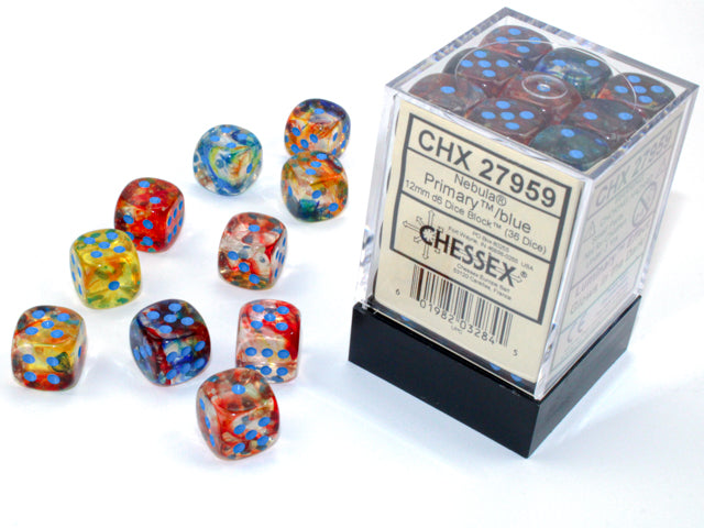 Chessex - Nebula Primary/blue Luminary 12mm d6 Dice Block (36 dice)