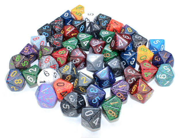 Chessex: Bag of 50 Assorted Loose Speckled Polyhedral d10 Dice