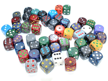 Chessex: Bag of 50 Assorted Loose Speckled 16mm w/pips d6 Dice