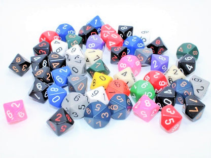 Chessex: Bag of 50 Assorted Loose Opaque Polyhedral d10 Dice