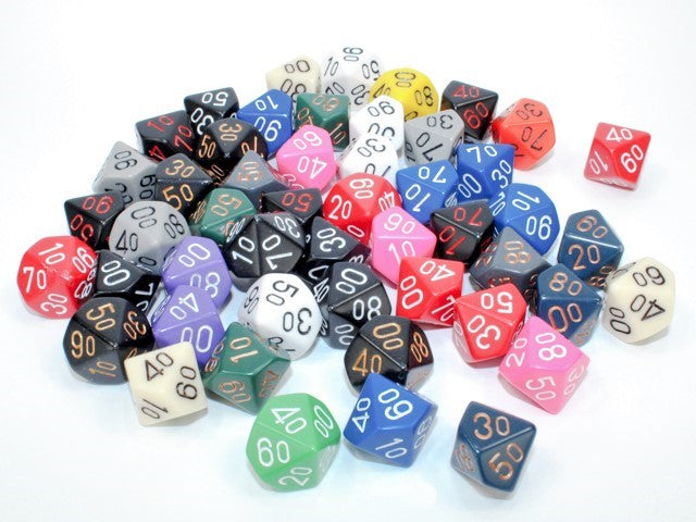 Chessex: Bag of 50 Assorted Loose Opaque Polyhedral Tens d10 Dice