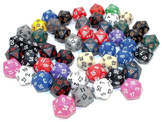 Chessex: Bag of 50 Assorted Loose Opaque Polyhedral d20 Dice