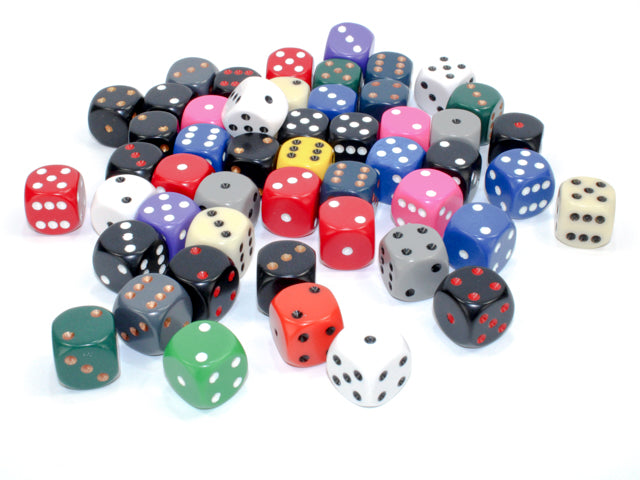 Chessex: Bag of 50 Assorted Loose Opaque 16mm d6 Dice