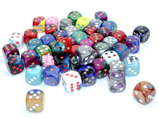 Chessex: Bag of 50 Assorted Loose Gemini 16mm w/pips d6 Dice