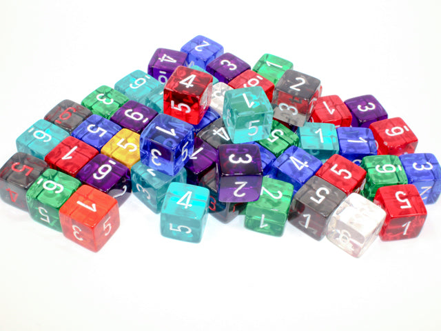 Chessex: Bag of 50 Assorted Loose Translucent Polyhedral d6 Dice