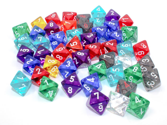 Chessex: Bag of 50 Assorted Loose Translucent Polyhedral d8 Dice