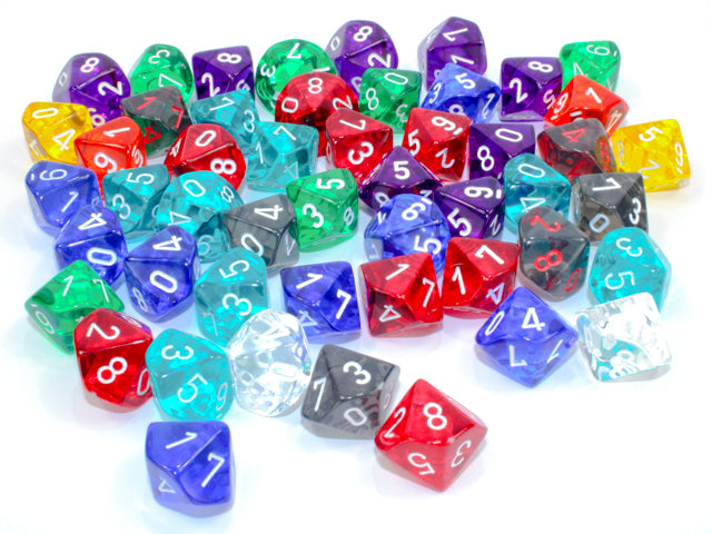 Chessex: Bag of 50 Assorted Loose Translucent Polyhedral d10 Dice