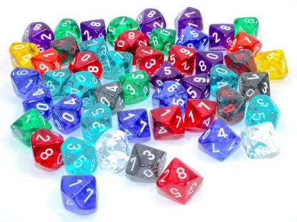 Chessex: Bag of 50 Assorted Loose Translucent Polyhedral d10 Dice